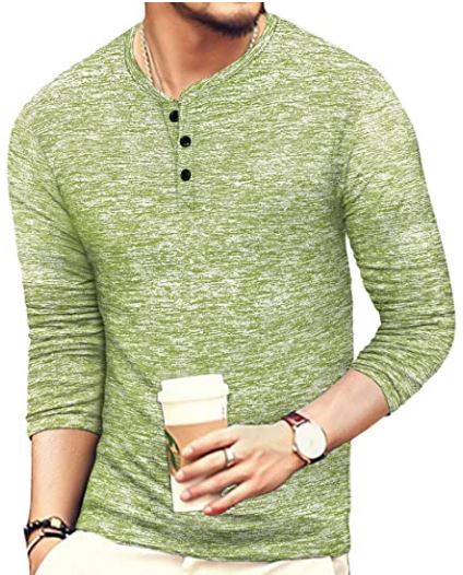 YTD Mens Fashion Casual Slim Fit Basic Henley – GRASS Green
