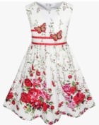Sunny Fashion Girls Dress Rose Flower Double Bow Tie Party Sundress