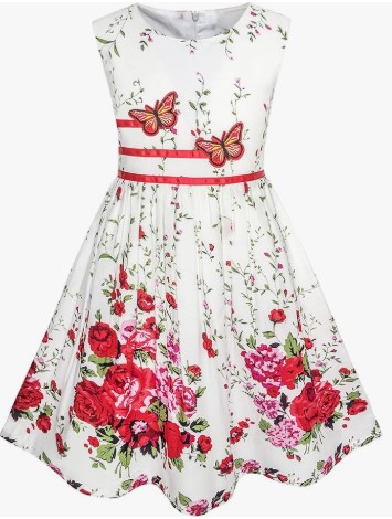 Sunny Fashion Girls Dress Rose Flower Double Bow Tie Party Sundress